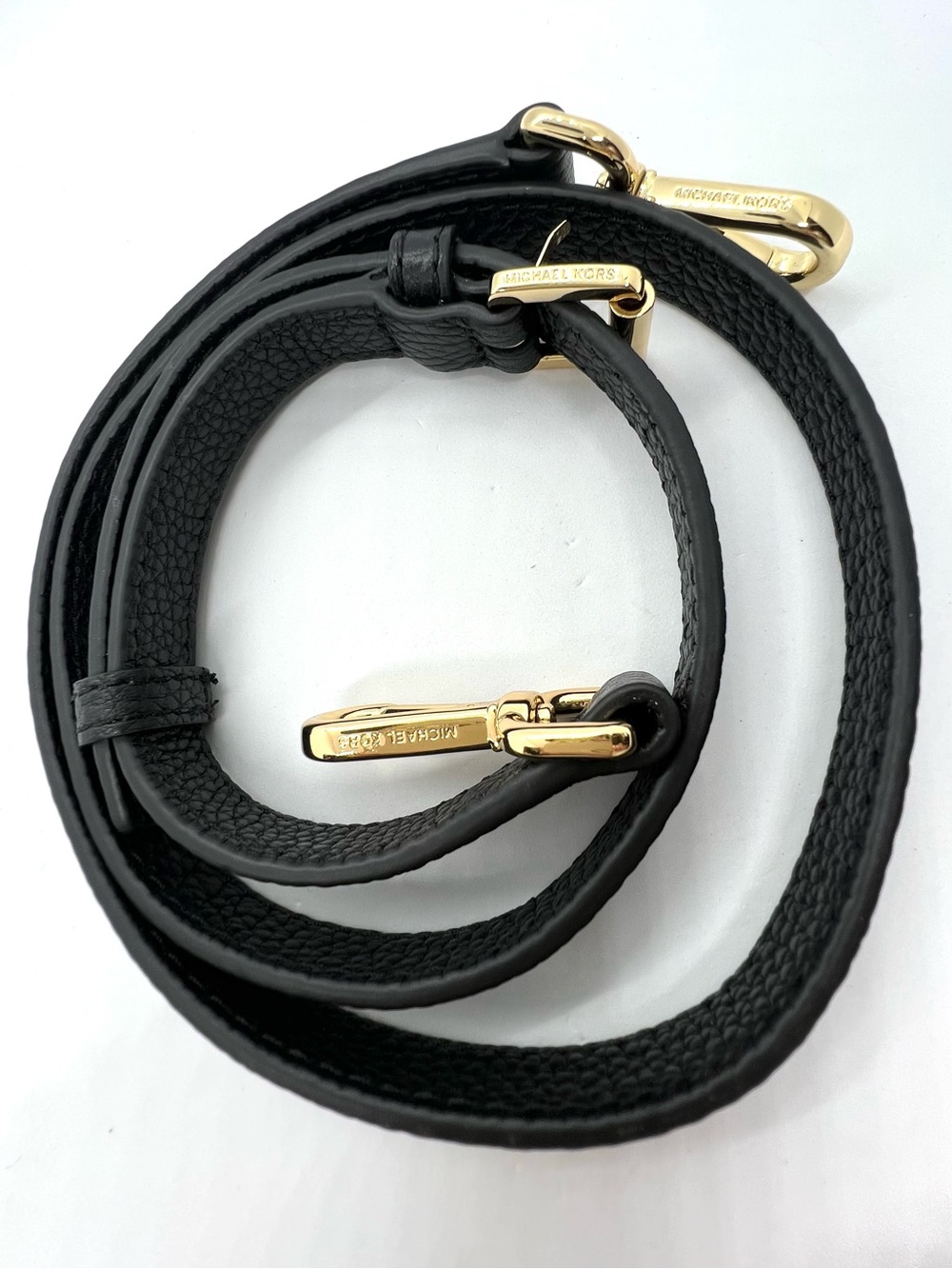 Michael Kors Black Pebbled Leather Adjustable Crossbody Bag Strap Gold Tone